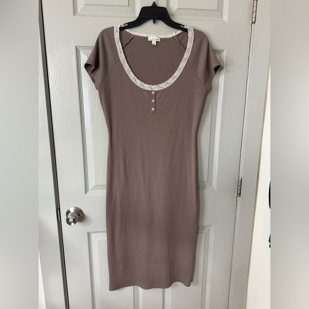 Derek Heart Gray Ribbed Dress with Lace Trim XL